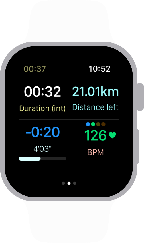 Screenshot of an active workout in Lubba app running faster than target pace